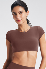 Women's Roundneck Cutout Cropped Sports Yoga T-shirt