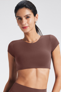 Women's Roundneck Cutout Cropped Sports Yoga T-shirt