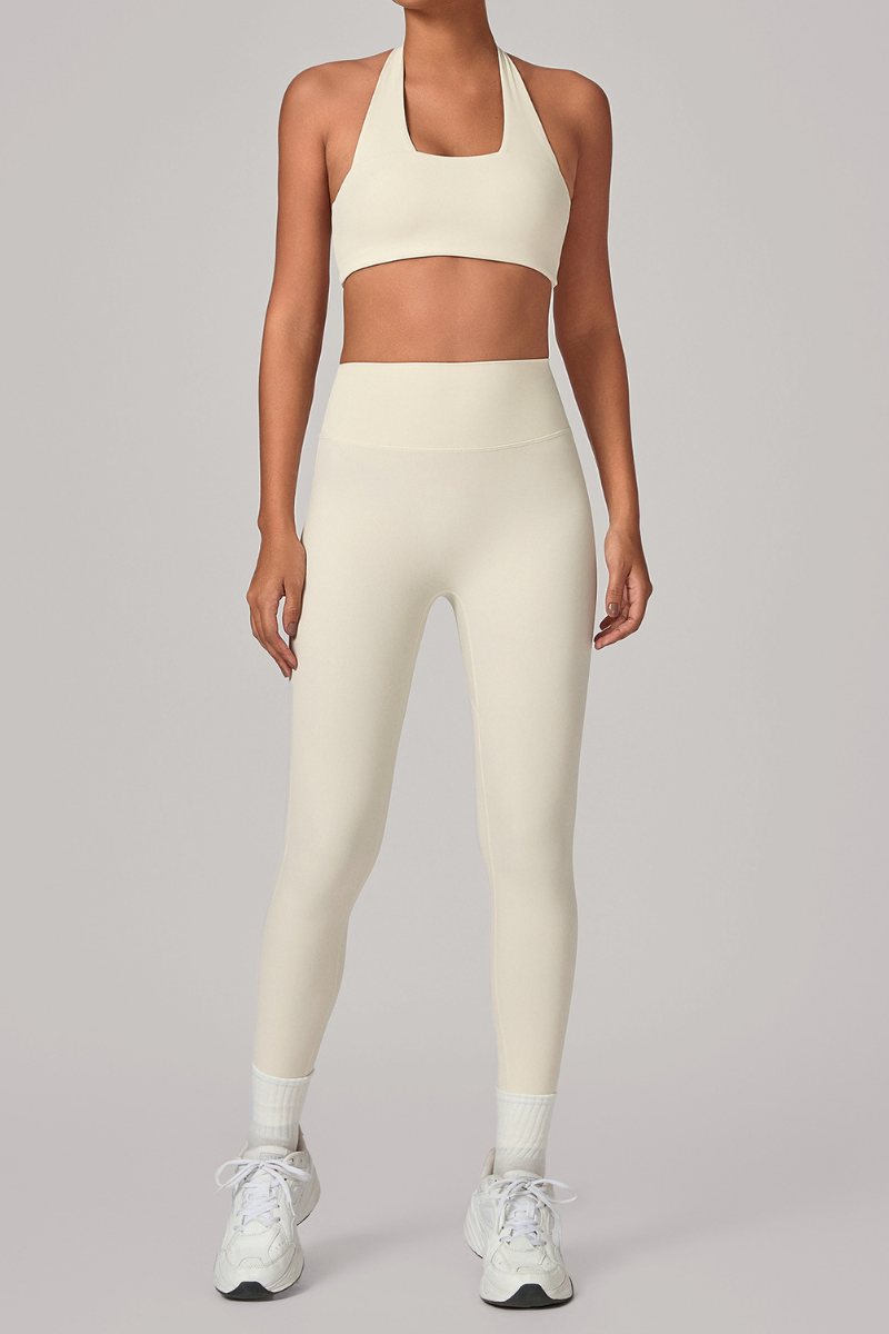 Women's Set:U-neck Halterneck Bra And High-Waist Leggings