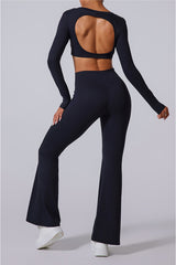 Women'S Brushed Skinny Shaping High Waist Fitness Athleisure Yoga Wear Set¡êoLong Sleeves + Flared Pants