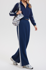 Women's Retro Color-Blocked Striped Athletic Set:Jacket & Pant