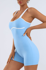 Women's Wide Strap Contrast Binding Fitted Romper with Short