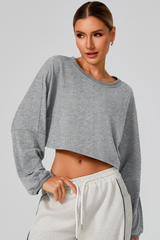 Women's Fall Cropped Drop Shoulder Long Sleeve Top