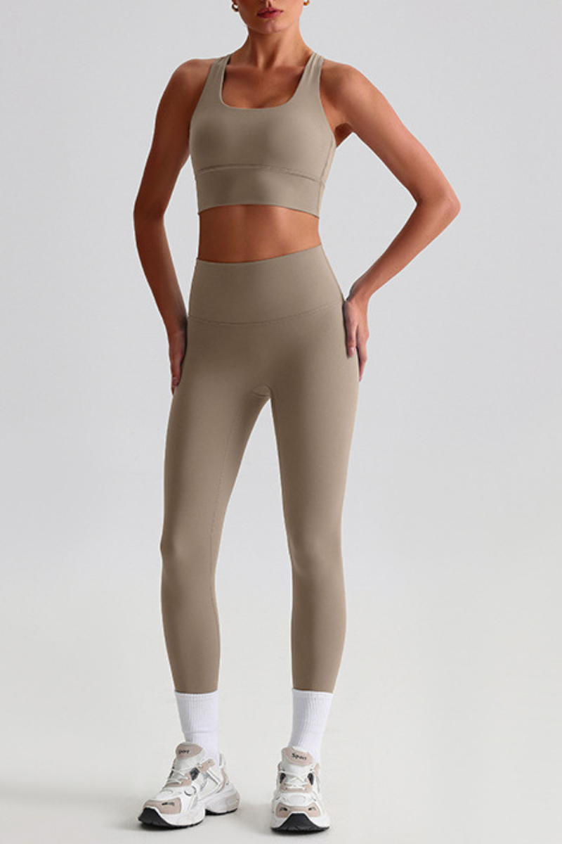 Women's Bare Feel  Cross Back Bra & High Waist Leggings Set