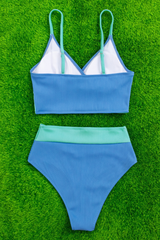 Women's V-Neck Color Block Crossover High Waisted Bikini