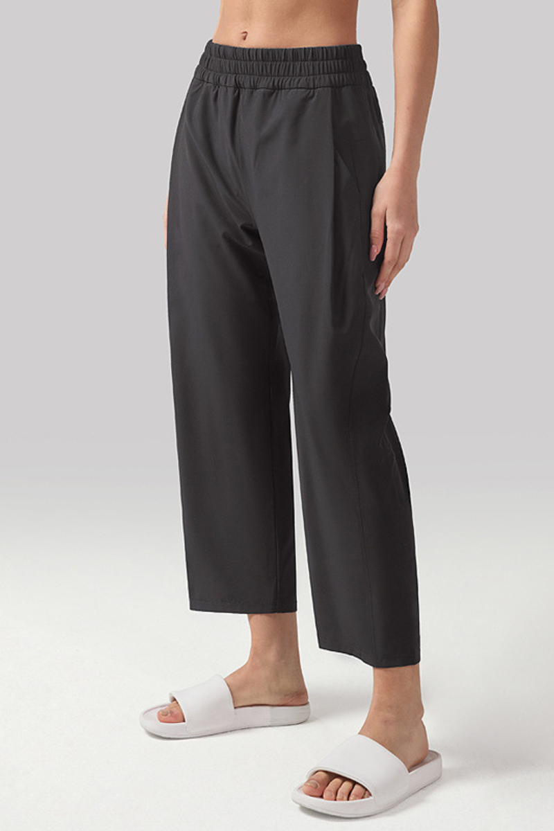 Women's Sports Solid Side Pocket Wide-Leg Pants