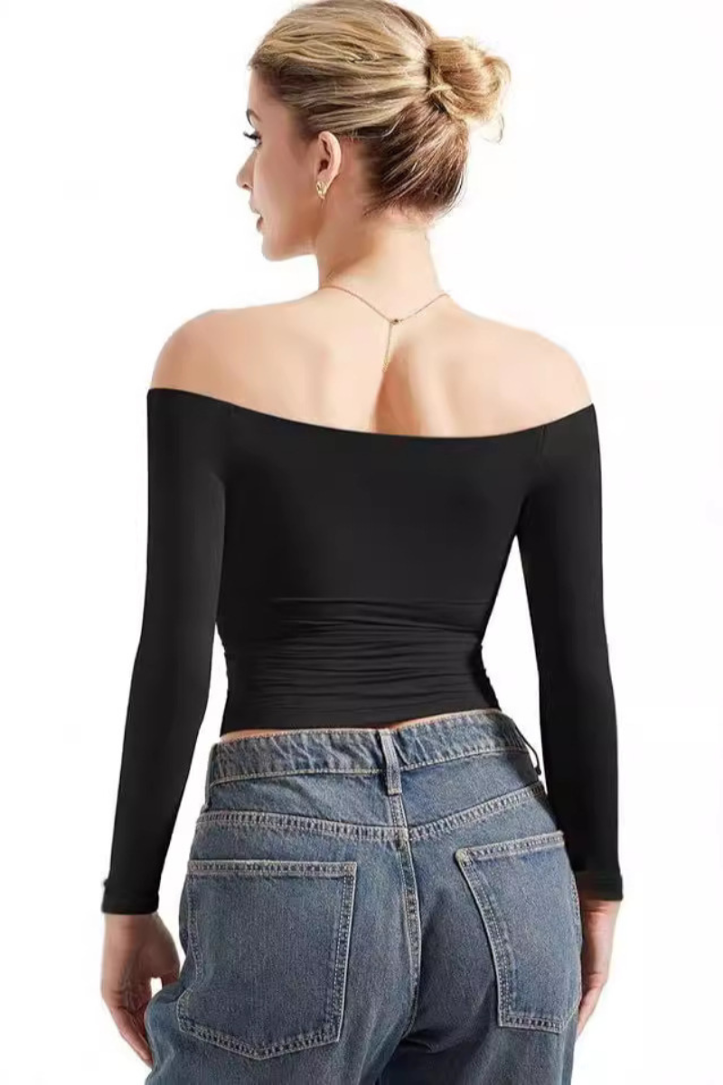 Women's Off-Shoulder Slim Fit Cropped Long-Sleeve Top