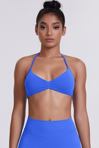Women's Seamless Pleated Halterneck Sports Bra