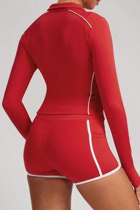 Zipper-fastened, color-contrasting yoga jacket