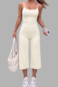 Women's Thin Strap Cami And Wide-Leg Capri Pants  Sports Set