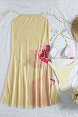 Women's Floral Triangle Cup Halter 3 Piece Bikini Set