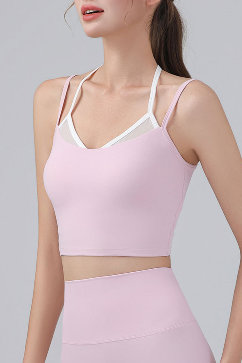 Women's Double Straps Mesh Spliced Cropped Sports Cami