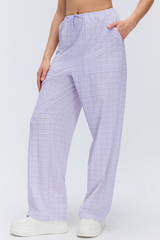 Women's Summer Breathable Plaid  Drawstring Leisure Pants