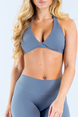 Women's Nude‑Feel Halter V‑Neck Backless Padded Sports Bra