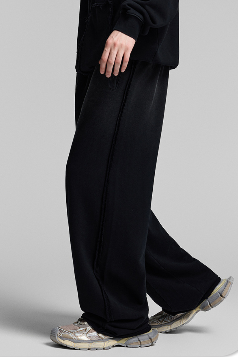 Water-washed, distressed, straight-leg casual pants