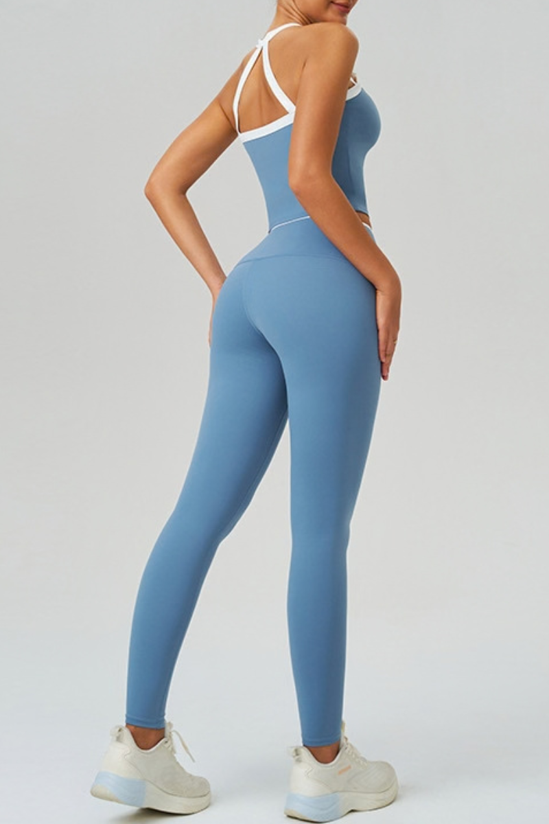Women's Color Block Tank Top And Leggings Yoga Workout Set
