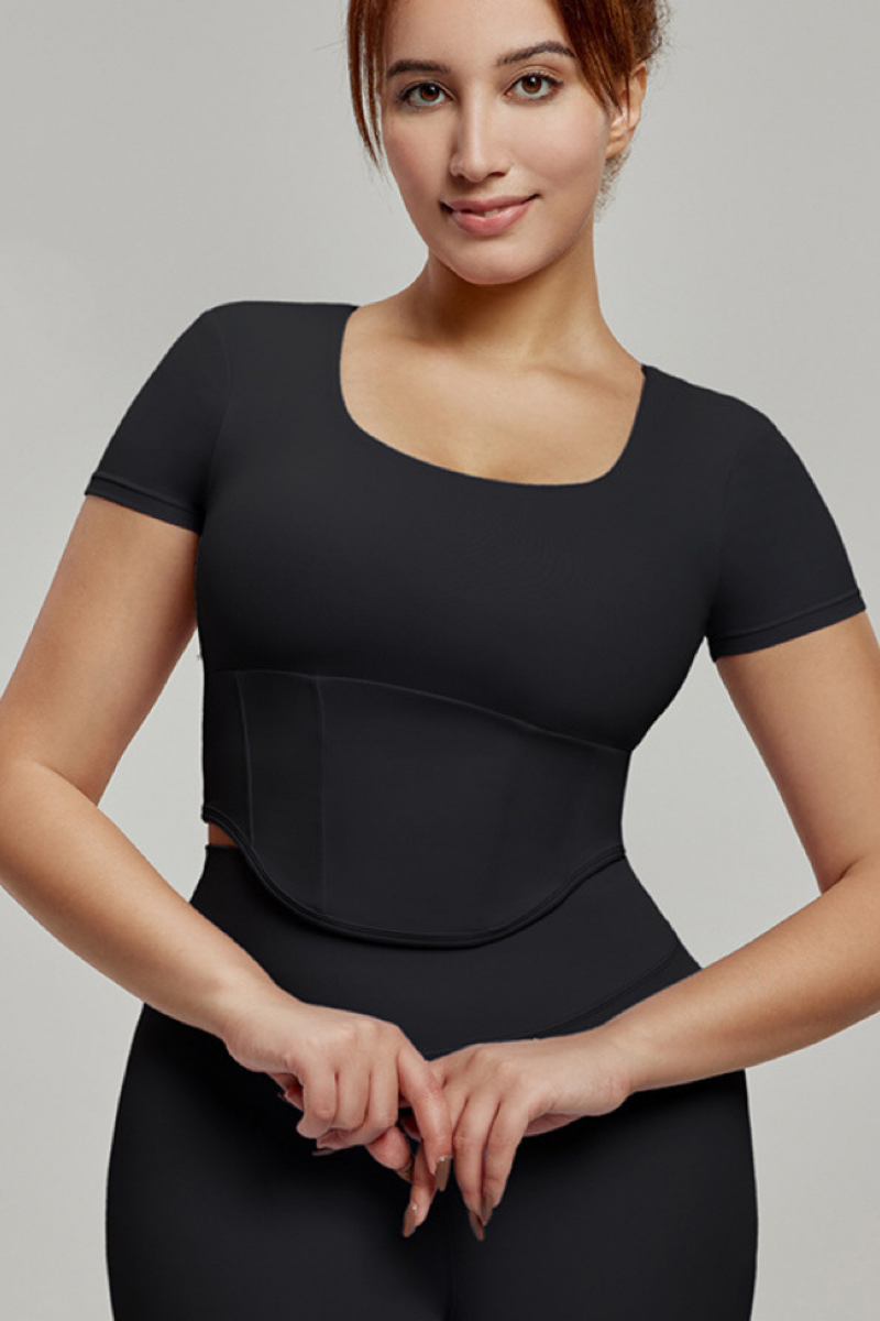 Plus-Size Women's Square Neck Corset Waist Sports T-shirts