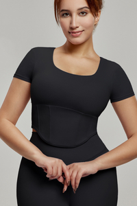 Plus-Size Women's Square Neck Corset Waist Sports T-shirts
