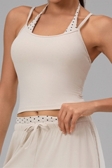 Women's Halterneck Polka Dot Cropped Workout Yoga Tank Top