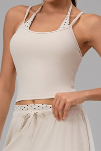 Women's Halterneck Polka Dot Cropped Workout Yoga Tank Top