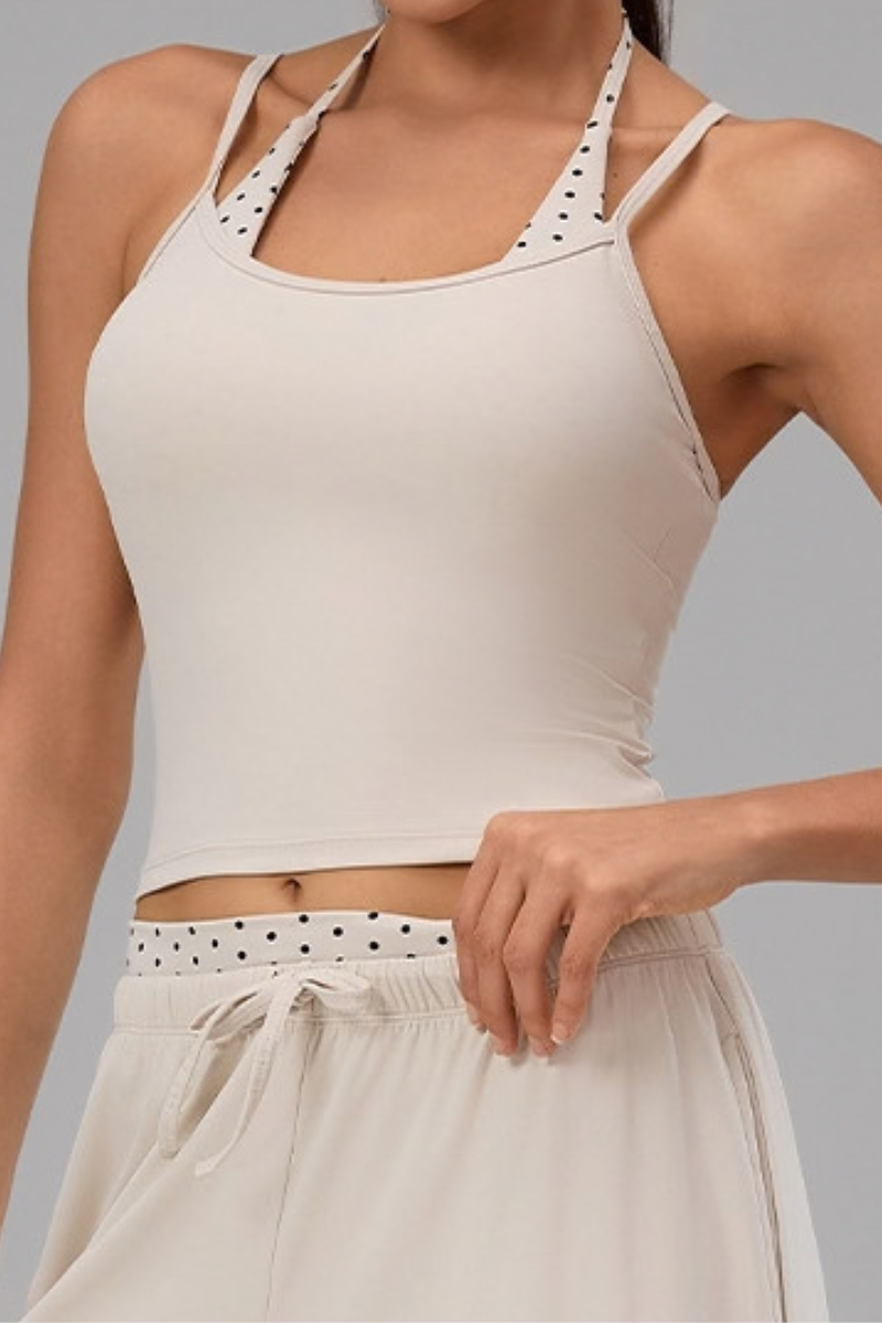 Women's Halterneck Polka Dot Cropped Workout Yoga Tank Top