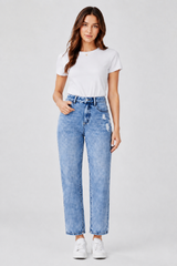 Women's Vintage Distressed Straight Leg Cropped Jeans