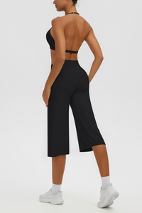 Women's Halter Bra & Wide Leg Yoga Cropped Pants Set