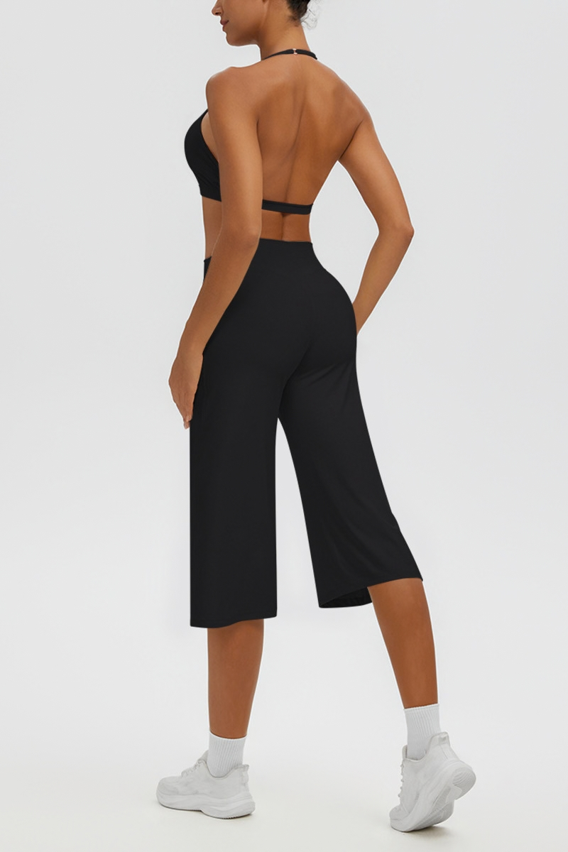 Women's Halter Bra & Wide Leg Yoga Cropped Pants Set