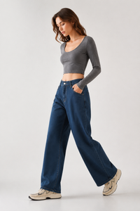 Women's High Waist Relaxed Straight Wide Leg Jeans