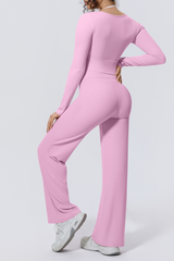 Women Sets:Cropped Long Sleeve T-shirt And Straight Leg Pant