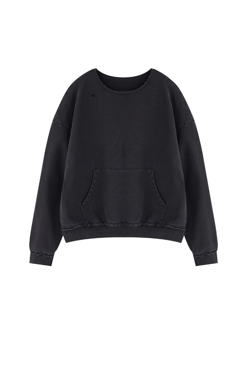Women's Fall Raw Edge Neck Kangaroo Pocket Sweatshirt