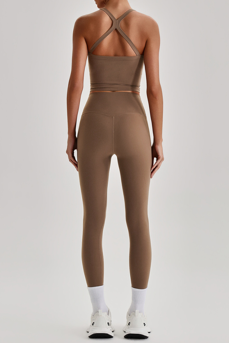 Women's Square Cross Back Tank Top &High Rise Leggings Set