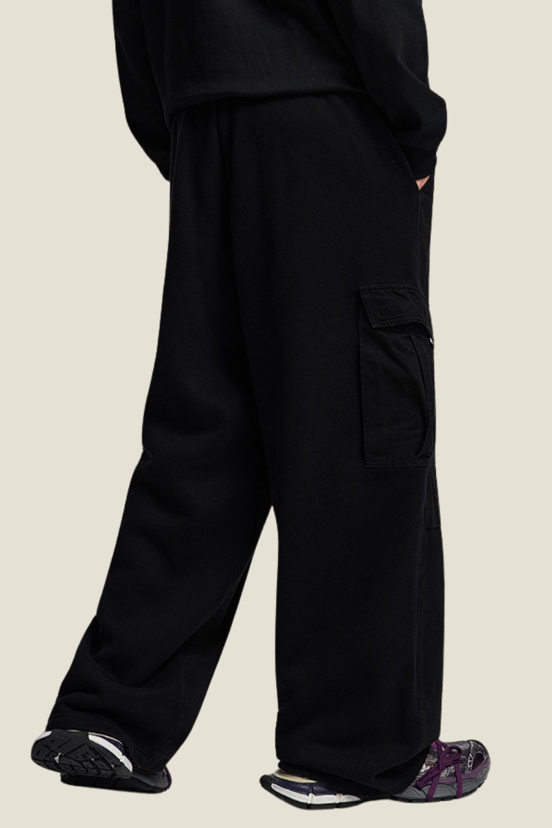 Unisex Solid Spray Dye Cargo - Wide Leg Patchwork Pants