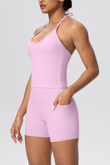 Women's Two Piece Set:Drawstring Halterneck Bra And Shorts