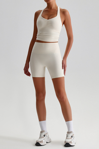 Women's Bare Feel Pleated Tank Top And Sport Shorts Yoga Set