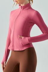 Women's Full Zip Finger Cuffs Slim Fit Sports Yoga Jacket