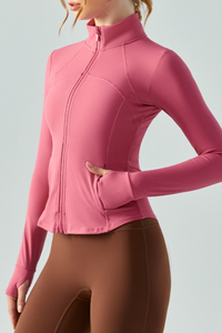 Women's Full Zip Finger Cuffs Slim Fit Sports Yoga Jacket