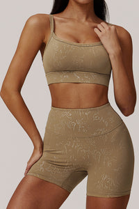 Women Gold Foil Fabric Sports Bras + Yoga Sports Shorts