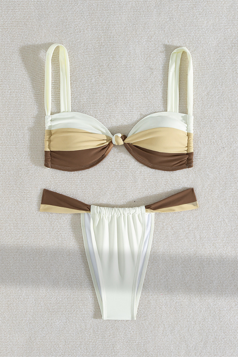Women's Minimalist Color Block Twist Front Sexy Bikini