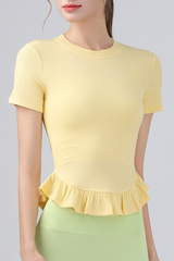 Women's Crew Neck Ruffle Hem Sports Short Sleeve Top