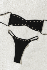 Women's Solid Cutout Spaghetti Strap Sexy Bikini Set