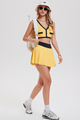 Women's Tennis Sets:Color-Block V-Neck Tank Top And Skirt
