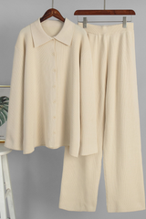 V-neck long-sleeve knitted outfit