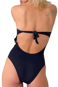 Women's Deep V Crisscross Hollow One Piece Swimsuit - Black