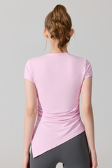 Women's Summer Side Ruched Asymmetrical Hem Sports T-Shirt