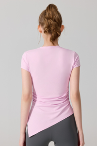 Women's Summer Side Ruched Asymmetrical Hem Sports T-Shirt