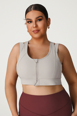 Plus Size Women's Front Zipper Faux Two-Piece Sports Bra