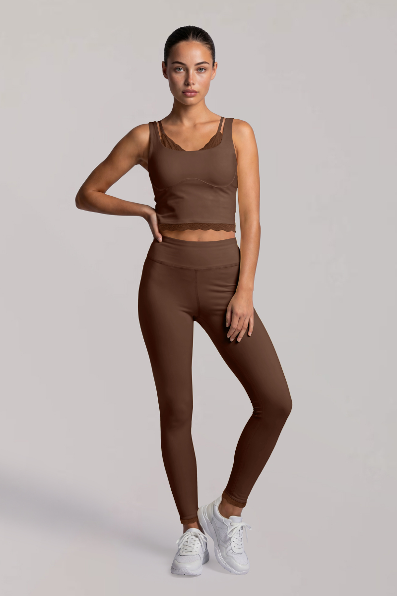 Women's Pilates Lace Trim Cropped Tank Top And Leggings Sets