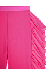 Women's High Waisted Sheer Mesh Ruffle Wide Leg Beach Pants