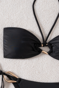 Women's Halter Solid Strapless Side Tie Sexy Bikini Set